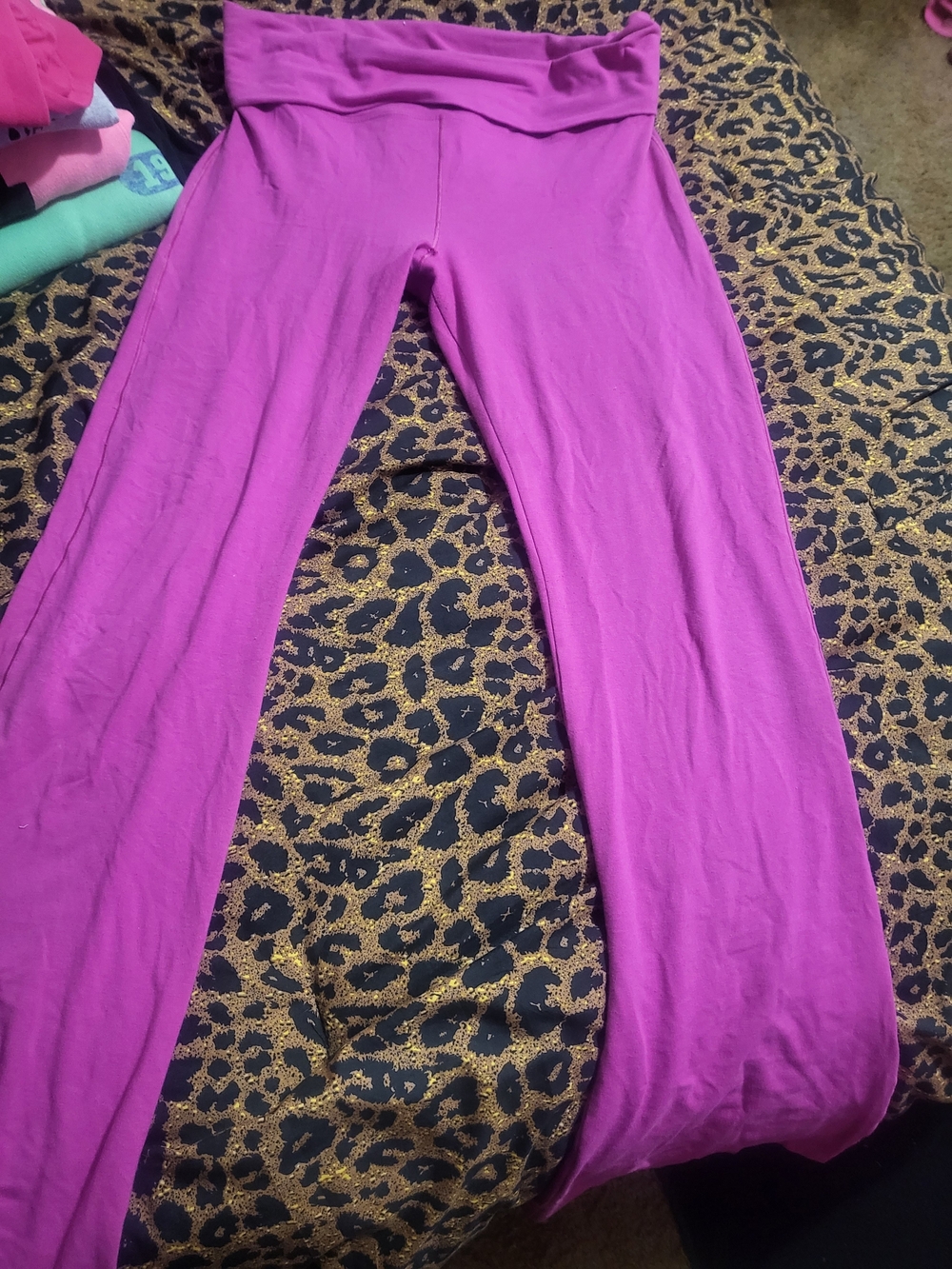 Women's Fold-Over Waist Yoga Pants - Pink MEDIUM